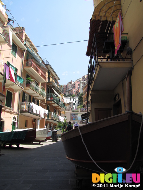 SX19562 Boat in street of Manarola, Cinque Terre, Italy